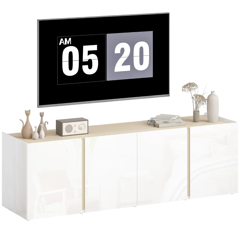HOMCOM Comodă TV pentru televizoare de 65 de inch, Dulap TV cu uși Soft-Close, rafturi ajustabile, orificii pentru cabluri, pentru camera de zi, Alb