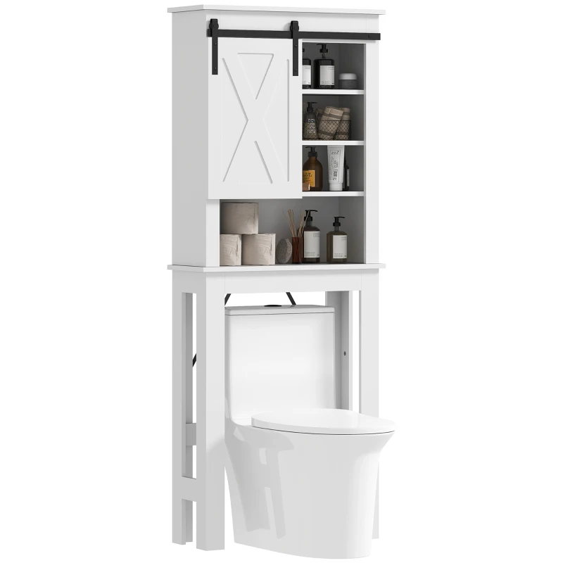 HOMCOM Mobilier WC deasupra toaletei cu ușă glisantă, cu 6 compartimente de depozitare, alb
