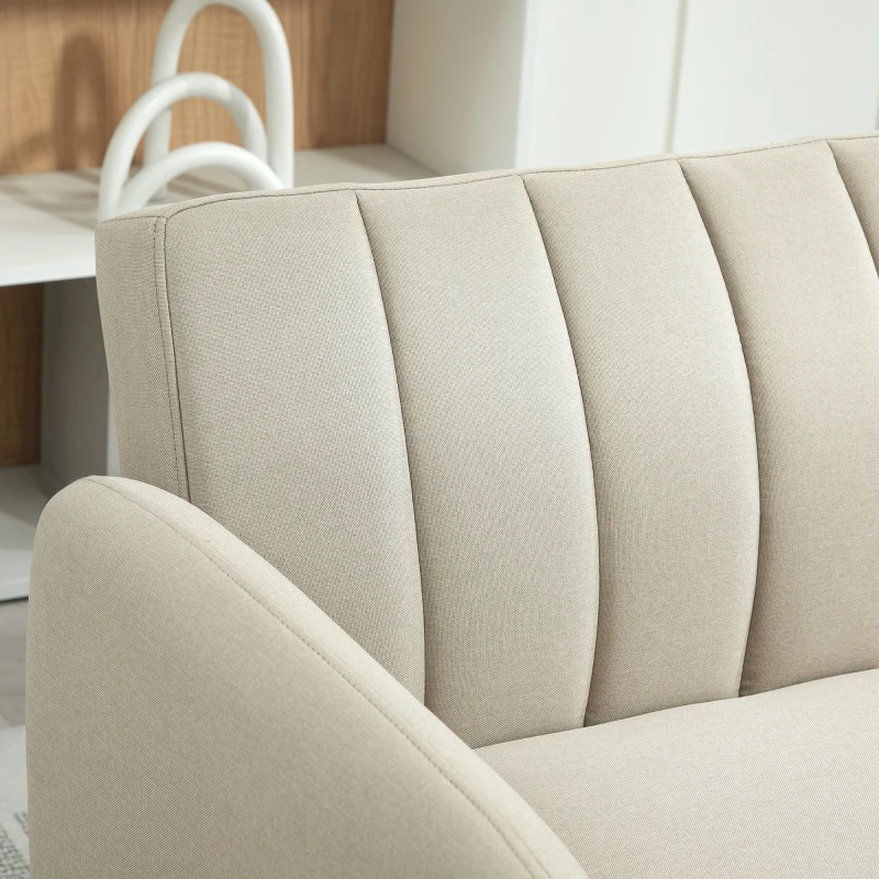 HOMCOM Canapea Extensibilă 2 Locuri Design Scandinavian Dossier Inclinabil 3 Poziții Picioare Lemn Aspect In Bej