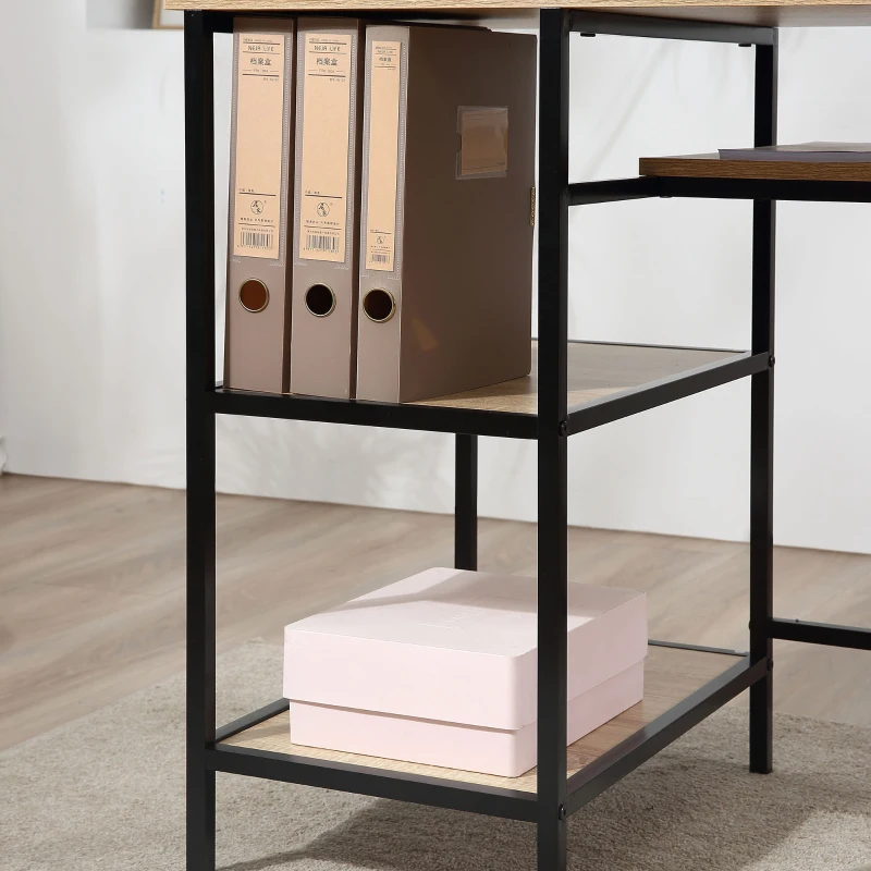 HOMCOM Birou cu depozitare birou informatic cu 4 rafturi, blat mare și panou negru pentru sufragerie cameră 120L x 53l x 126Î cm, stejar și negru