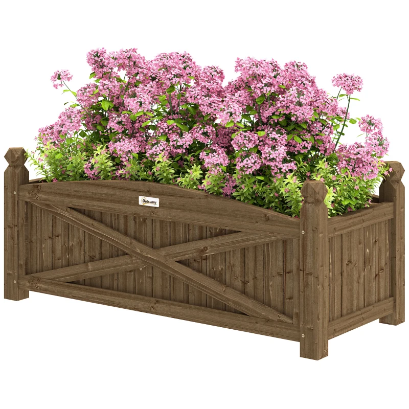 Outsunny Jardiniță din lemn, pat de flori în aer liber din lemn cu găuri de drenaj, 90 x 39 x 37 cm, maro închis