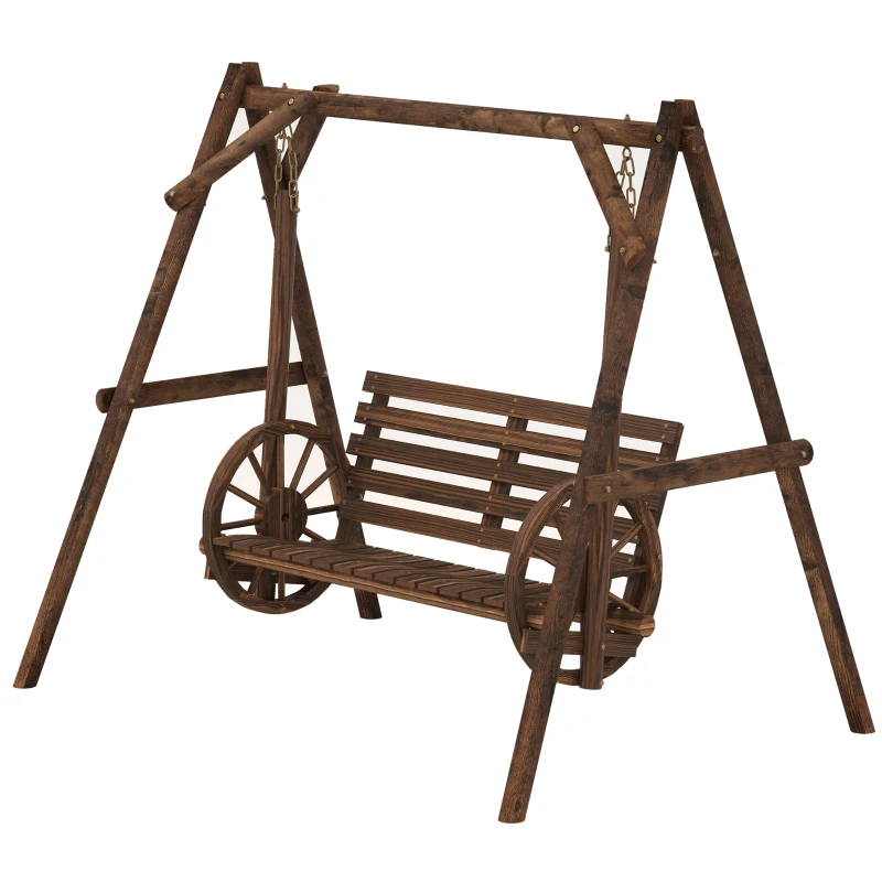 Outsunny Balansoar de grădină 2 locuri din lemn cu brațe Roți Căruțe pentru grădină - dim. 200L x 137l x 167H cm