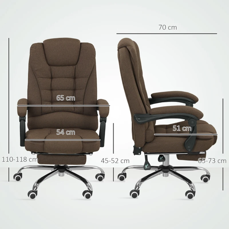 Vinsetto Fotoliu de birou cu înălțime reglabilă, spătar inklinabil, suport pentru picioare și brațe căptușite, maro