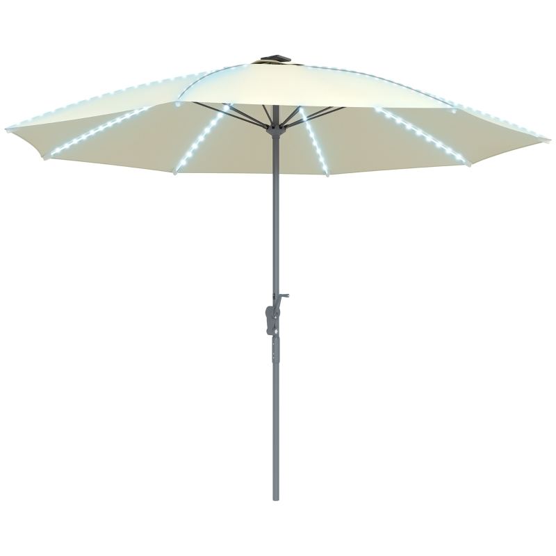 Outsunny Umbrelă Terasă Exterioară cu Lumini LED Protecție UV50+ Stâlp din Aluminiu Manivelă Acoperiș Ventilat Ø300x256 cm Crem