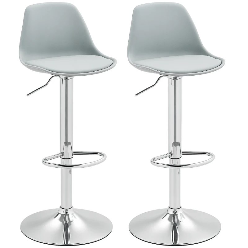 HOMCOM Set de 2 scaune de bar, Scaune de bar, Scaune rotative cu spătar, înălțime ajustabilă, capacitate de încărcare de până la 120 kg, 42 x 38 x 82-104 cm, Gri