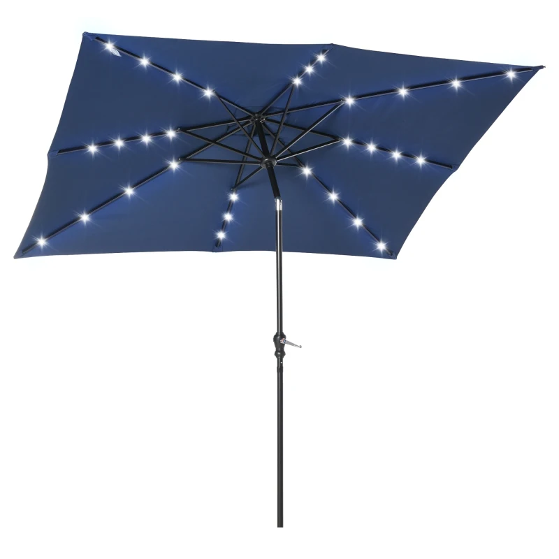 Outsunny Parasol de gradina Parasol drept 3 x 2 m luminos rectangular inclinabil cu LED solar otel poliester densitate mare albastru