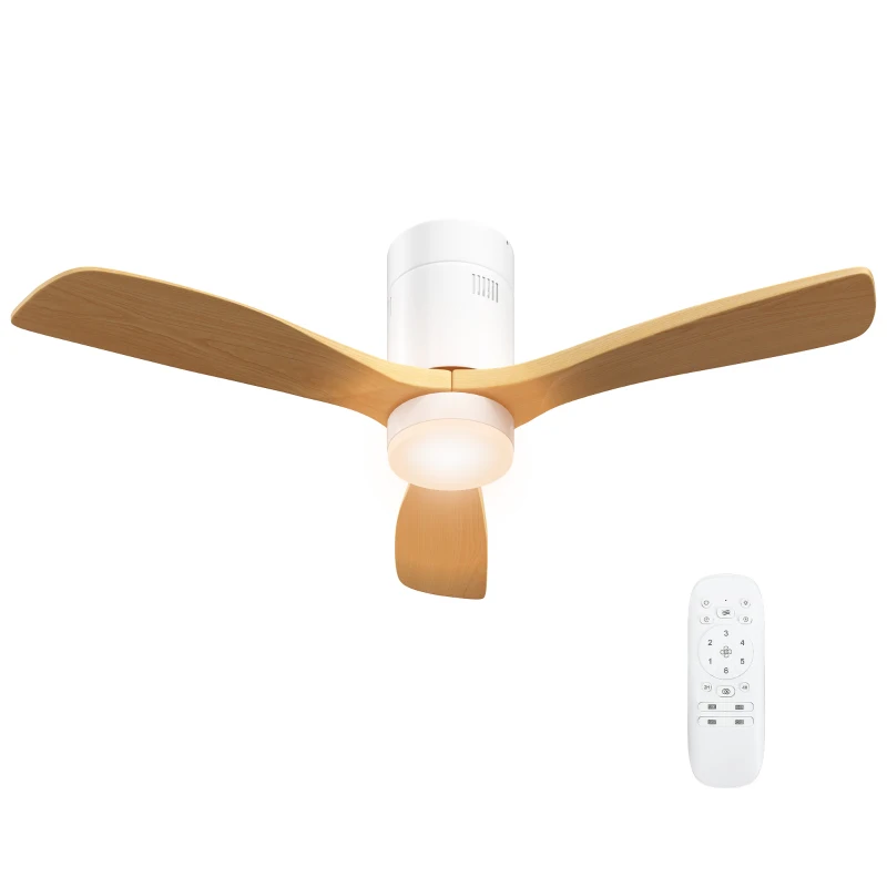 HOMCOM Ventilator de tavan cu lumină LED, 6 viteze, telecomandă, Maro deschis