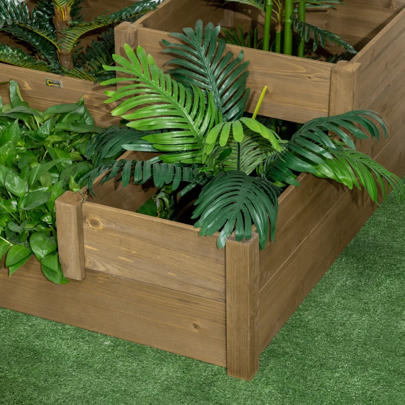 Outsunny grădină în trepte cu 4 recipiente pentru plante, rezistentă la intemperii, lemn masiv, 122x122x51 cm, natural