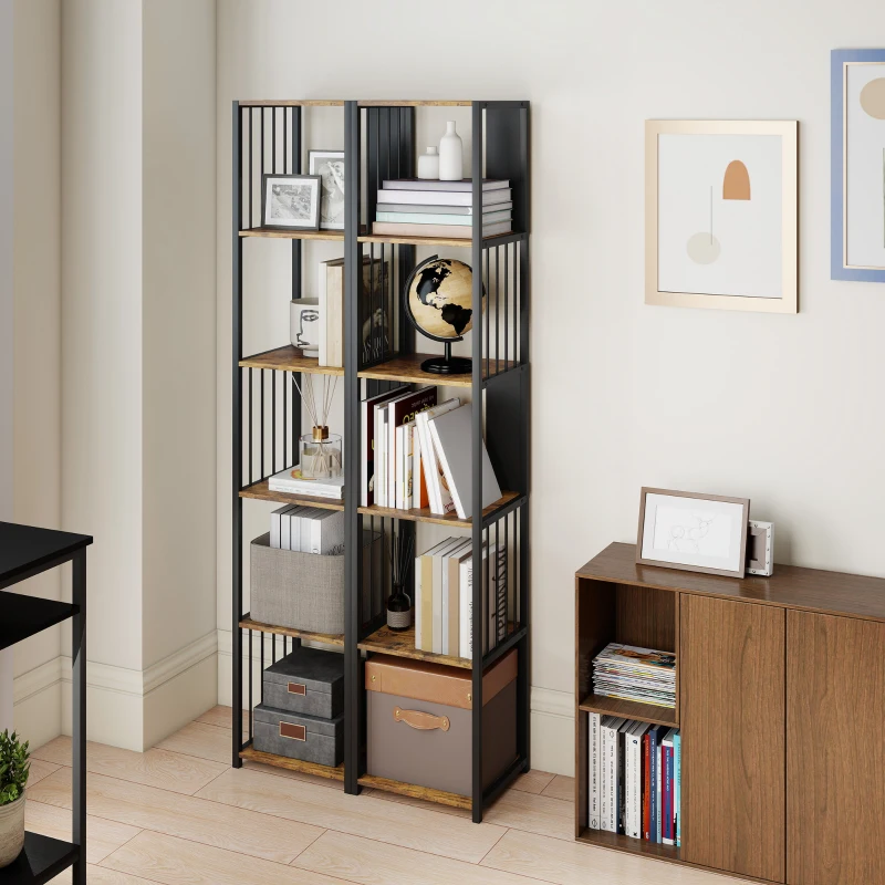 HOMCOM 5-Tier Bookshelf with Steel Frame - Rustic Brown
