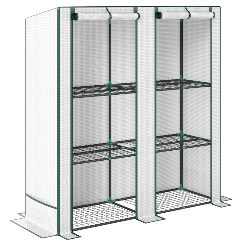 Outsunny Mini-Seră cu raft de 3 nivele, husă de plastic, rezistentă la UV, portabilă, cu ușă ruletabilă, 144 x 48 x 152 cm, Alb