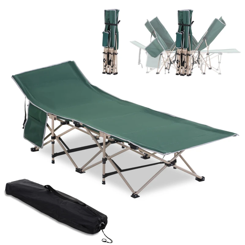 Outsunny Pat de camping pliant, cadru ușor, greutate maximă 150 kg, 190 x 68 x 52 cm, verde, cu geantă de transport.