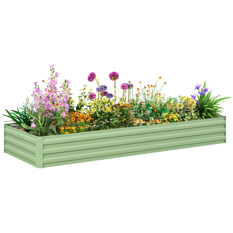 Outsunny Bara de flori înălțată din oțel, Fund deschis, Asamblare ușoară, 241L x 90,5L x 30H cm, Verde