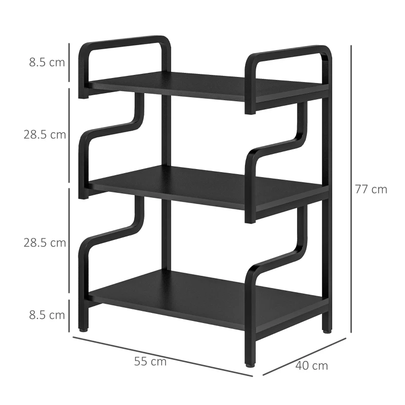 HOMCOM Etagere de depozitare cu 3 niveluri etajeră metalică design industrial structură din oțel 55 x 40 x 77 cm Negru