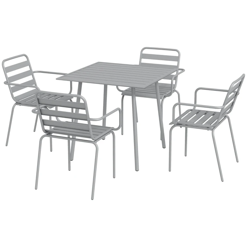 Outsunny set de masă de grădină 5 piese, mobilier exterior rezistent la intemperii, design modern, 80x80x74 cm, gri
