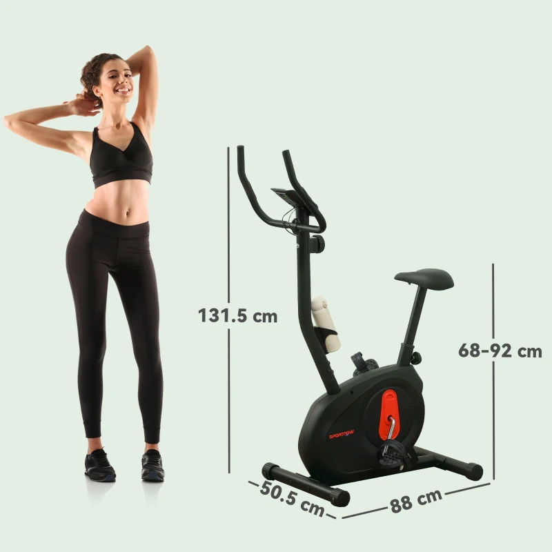 SPORTNOW Bicicleta Statica cu Rezistenta Magnetica Ajustabila Senzor Ecran LCD si Scaun Reglabil 88x50,5x131,5 cm Negru