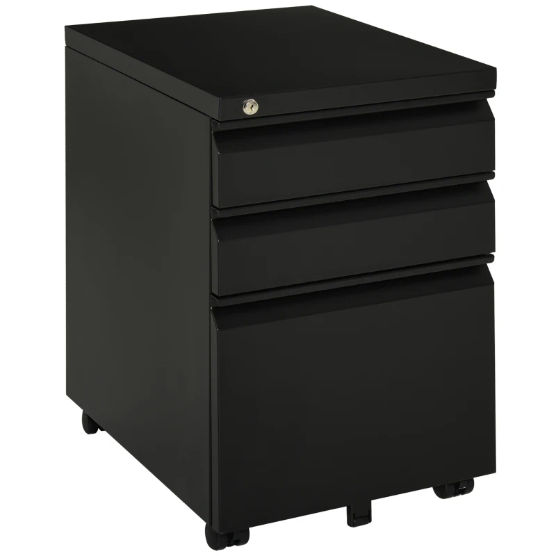 HOMCOM Dulap de birou mobil cu depozitare pe roți 3 sertare blocabile 39 x 48 x 60 cm negru
