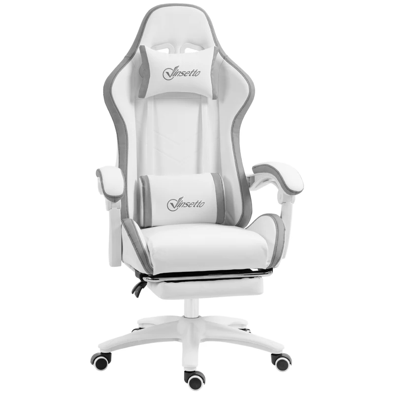 Vinsetto Scaun gaming fauteuil gaming ergonomic cu spătar inclinabil la 135° și suport lombar, 65 x 65 x 121-129 cm alb
