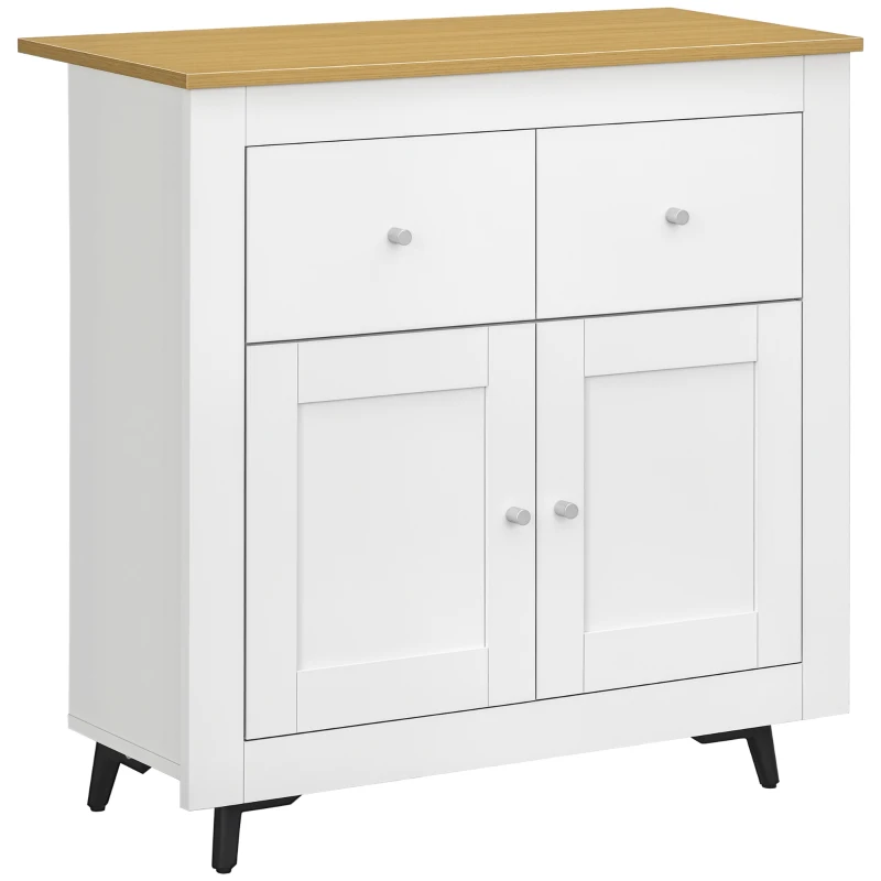 HOMCOM Mobilier de depozitare bufet cu dulap cu uși și 2 sertare, pentru living, sufragerie, dim. 78 x 35 x 80 cm, alb