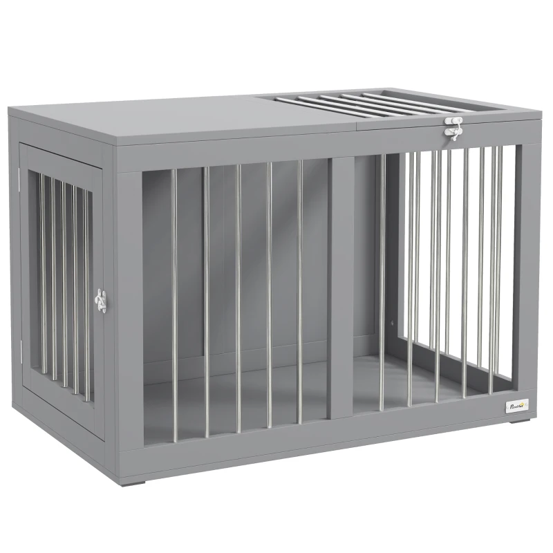 PawHut Cușcă pentru câini Hundebox Cușcă pentru transportul câinilor, 2 uși, blocabile, grilaj din oțel, 80 cm x 50 cm x 56,5 cm, Gri