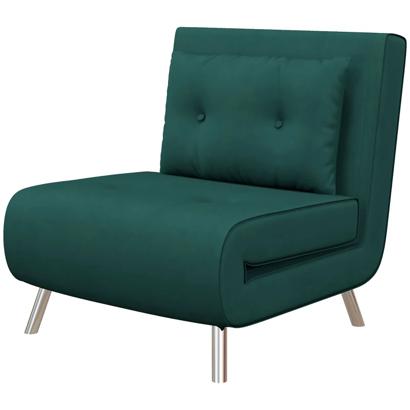 HOMCOM Fotoliu recliner cu funcție de pat, butoane decorative, aspect de pânză, 77 cm x 88 cm x 83 cm, Verde