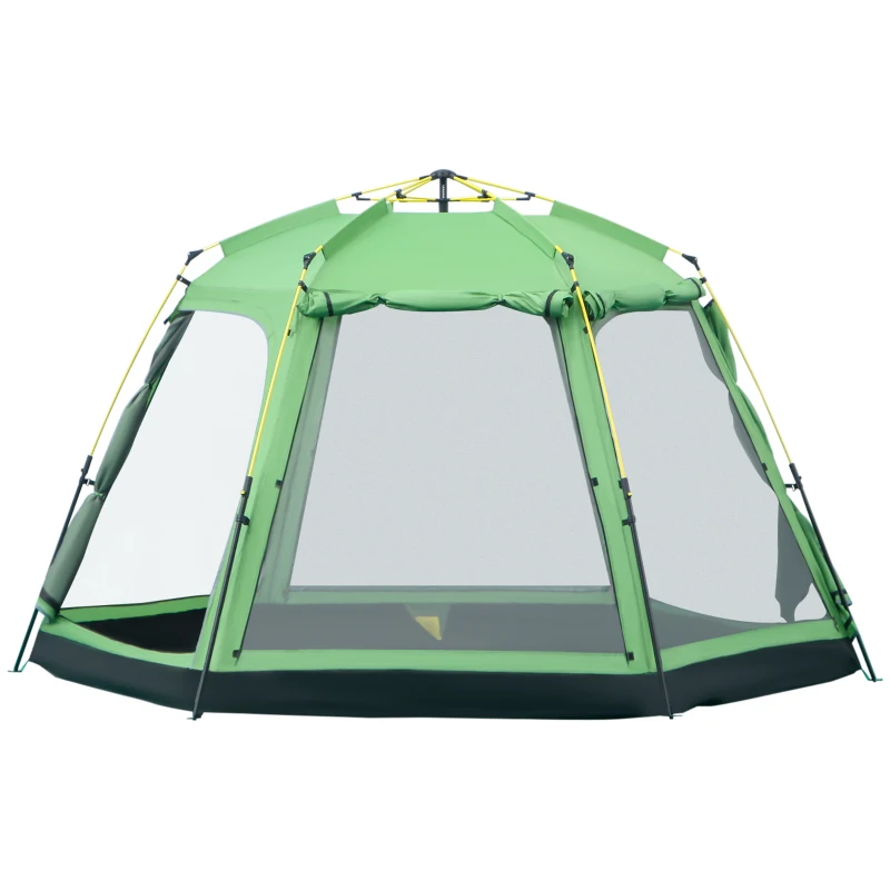 Outsunny Cort de Camping pentru 6 Persoane Cort de Familie Cort de Cupolă Piele ecologică 2000mm instalare ușoară pentru tabere trekking festival oțel fibre de sticlă verde 320 x 320 x 180 cm