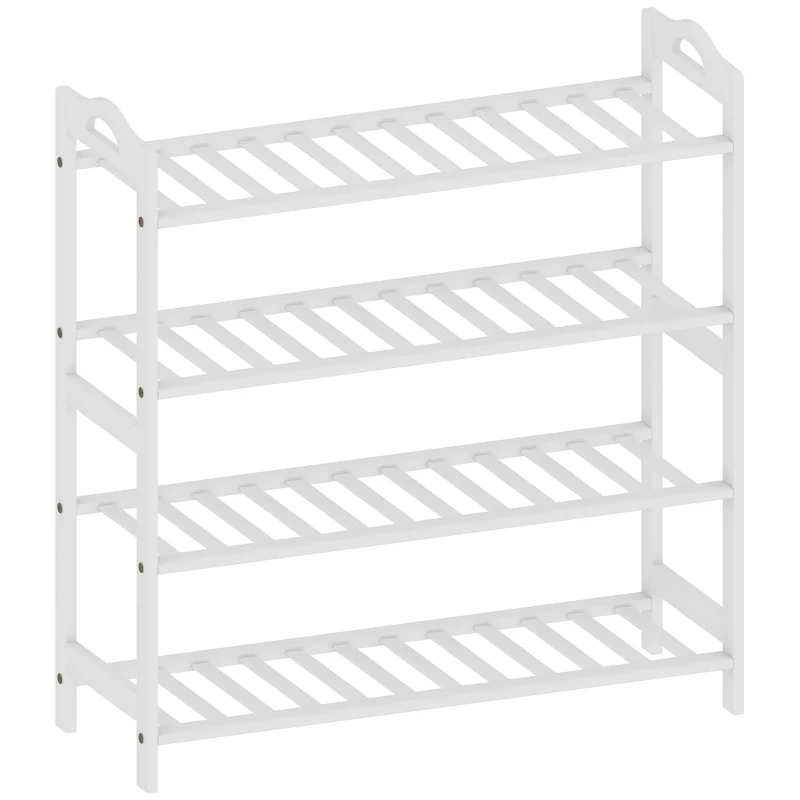 HOMCOM Raft pentru Pantofi din Bambus pentru 12 Perechi de Pantofi pentru Intrare Hol Dormitor 67,5x24,7x72 cm Alb