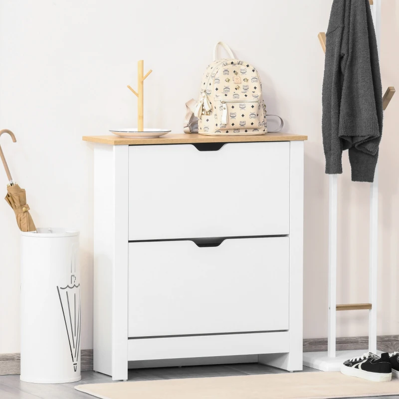 HOMCOM Dulap pentru pantofi cu 2 compartimente, capacitate 12 perechi, 72x26x80 cm, alb + maro