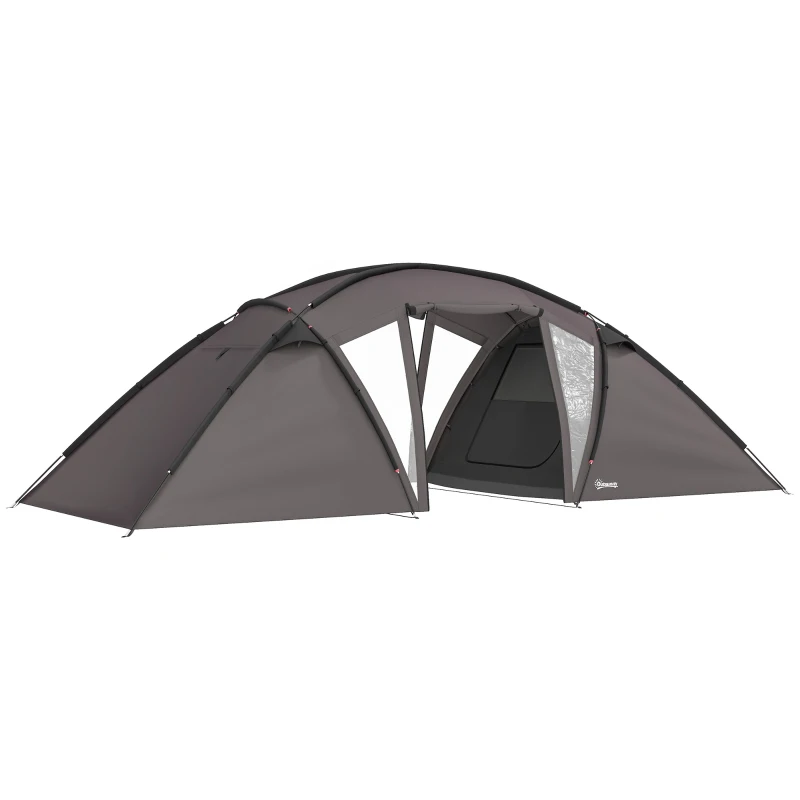 Outsunny Cort de camping familial pentru 4-6 persoane, cort tunel impermeabil 3000 mm cu 2 uși, sac de transport, negru