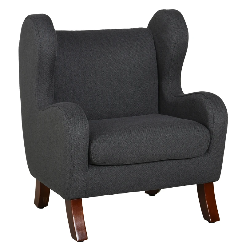 HOMCOM Fotoliu Copii Cu Urechi Confort Ridicat Brațe Căptușite Tapiterie In Lemn Masiv Hévéa Lacuit Gri