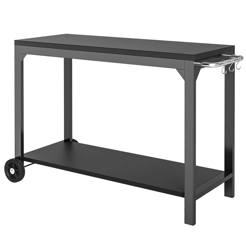HOMCOM Cărucior de grădină din oțel cărucior de serviciu cu roți cu blat de lucru 135 x 55 x 86,5 cm negru