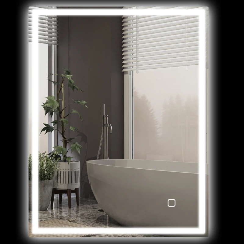 HOMCOM Oglinda de baie cu iluminare 90x70 cm LED Spiegel Wandspiegel cu functie de memorie 3 culori Argintiu