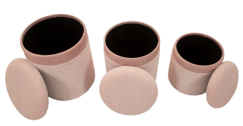 Mauro Ferretti Set De 3 Pufuri Cu Spatiu De  Depozitare, Roz, Cm Ø 40,5X49,5-35X42-31X36