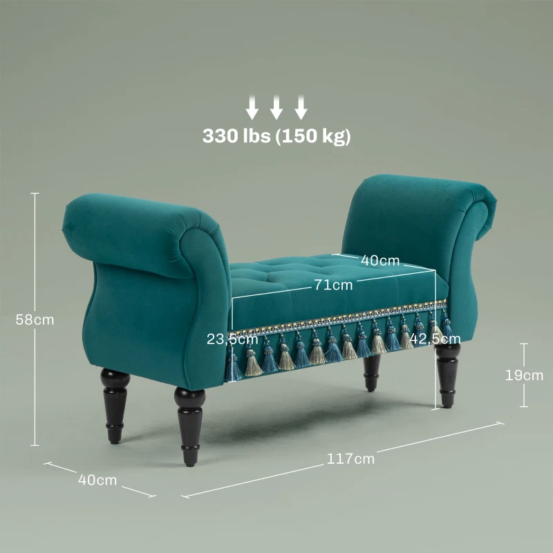 HOMCOM Bancă de șezut, bancă de pat, design vintage, până la 150 kg, 117x40x58 cm, Verde