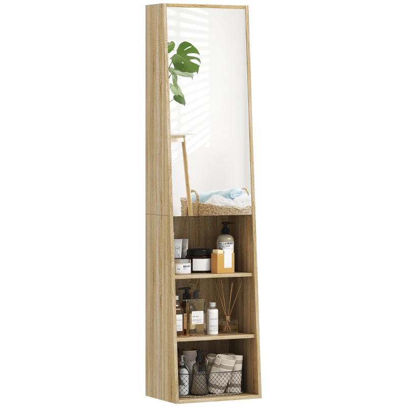 HOMCOM Mobilier baie coloană trapezoidal cu ușă oglindă, raft 6 nivele, 40 x 30 x 165 cm