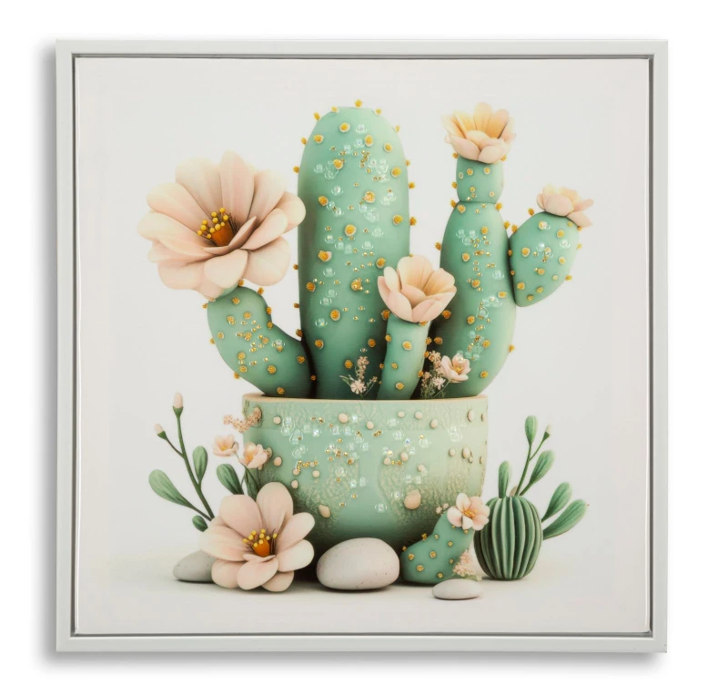 Mauro Ferretti Tablou Imprimat Pe Pânză Lacuită, Cu Ramă, Model ,,Borcan Cu Cactus", Varianta D, Dimensiuni 40 X 2,8 X 40 Cm