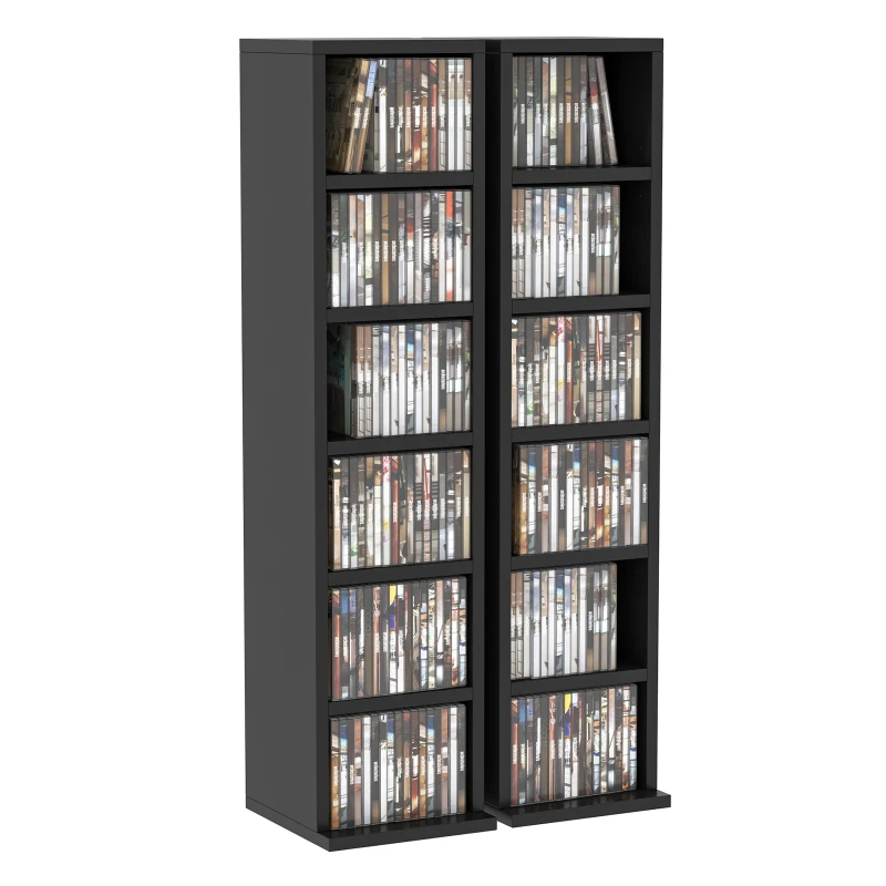 HOMCOM Lot de 2 etajere coloane dulap de depozitare CD-DVD 12 compartimente 21 x 22,5 x 88,5 cm capacitate 204 CD negru