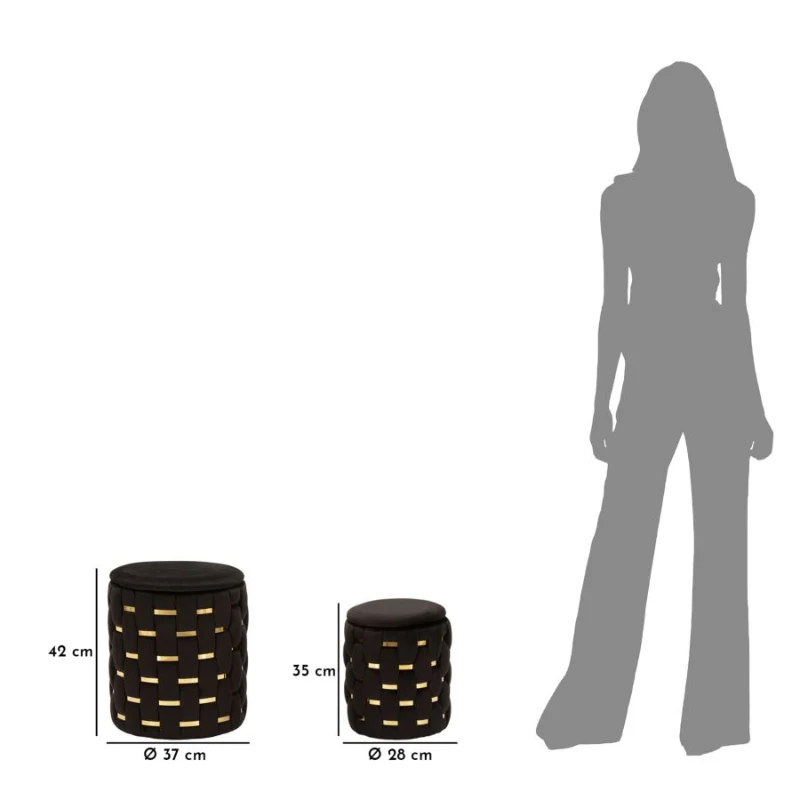 Mauro Ferretti Puf Cu Recipient De Depozitare Shanty Negru Set 2 Bucăți Cm Ø 37X42-28X33