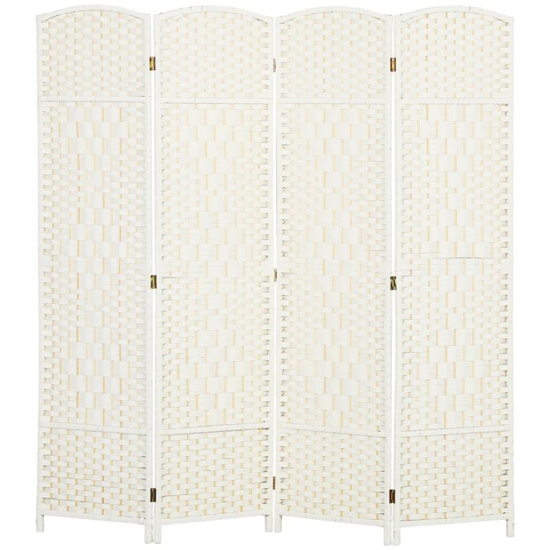 HOMCOM Biombo Interior em Madeira 4 Painéis Divisor de Ambientes Dobrável para Sala Quarto 180x180 cm Branco