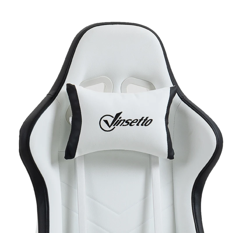 Vinsetto Cadeira Gaming de Couro PU com Altura Ajustável Reclinável 135° e Apoio para os Pés Retrátil 65x65x121-129 cm Branco e Preto