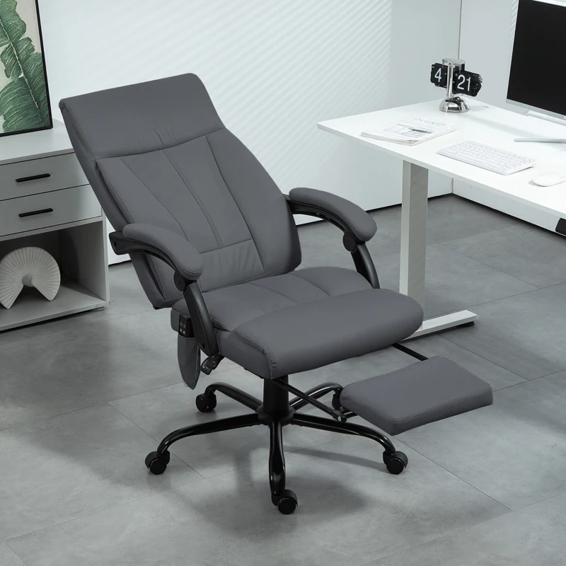 Vinsetto Massage-bureaustoel met Verwarmingsfunctie, Voetsteun, Kantelbare Rugleuning, tot 120 kg, Donkergrijs