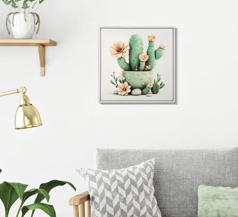 Mauro Ferretti Tablou Imprimat Pe Pânză Lacuită, Cu Ramă, Model ,,Borcan Cu Cactus", Varianta D, Dimensiuni 40 X 2,8 X 40 Cm