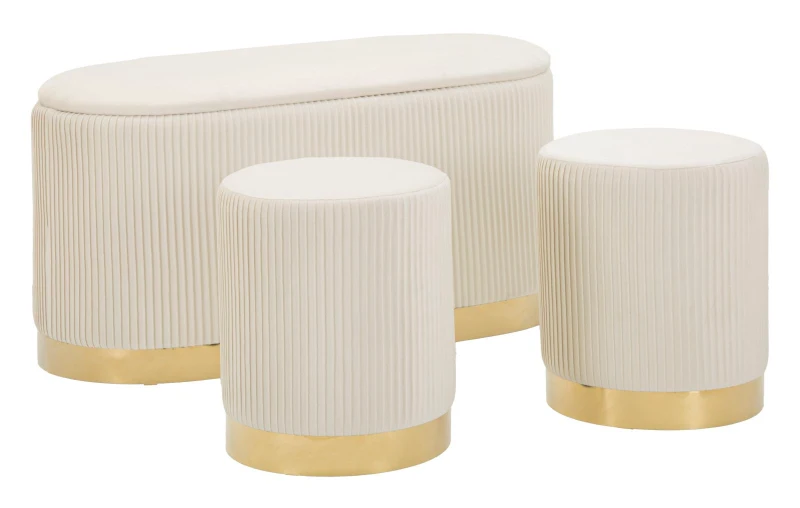 Mauro Ferretti Banca Cu Depozitare Și Taburet Shopy Crem Set 3 Bucăți Cm 80X37X42-29X33