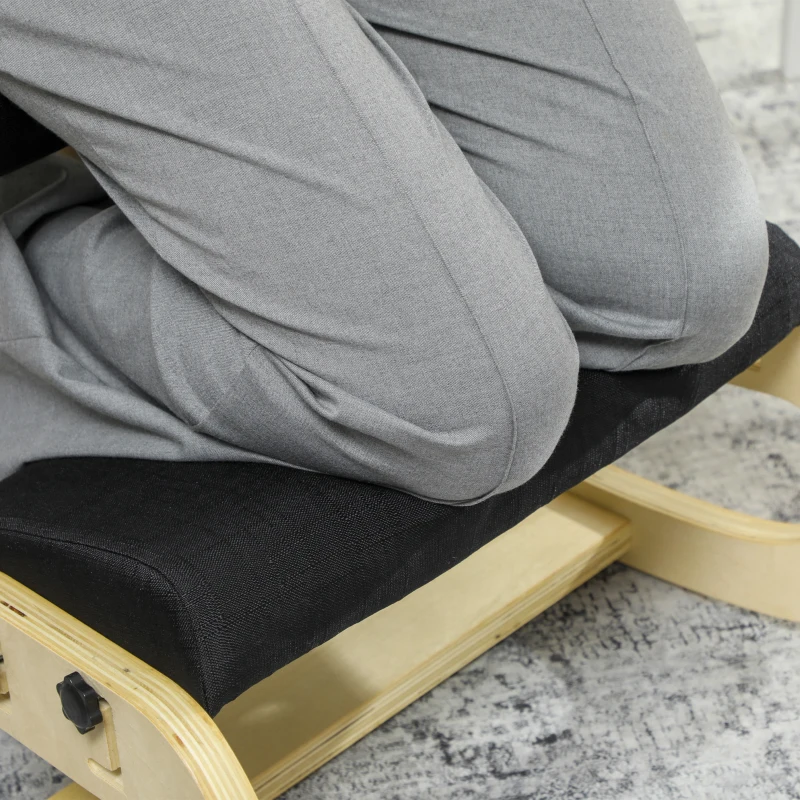 HOMCOM Siège assis genoux, siège ergonomique en bois avec fonction à bascule, chaise à genoux réglable pour bureau à domicile