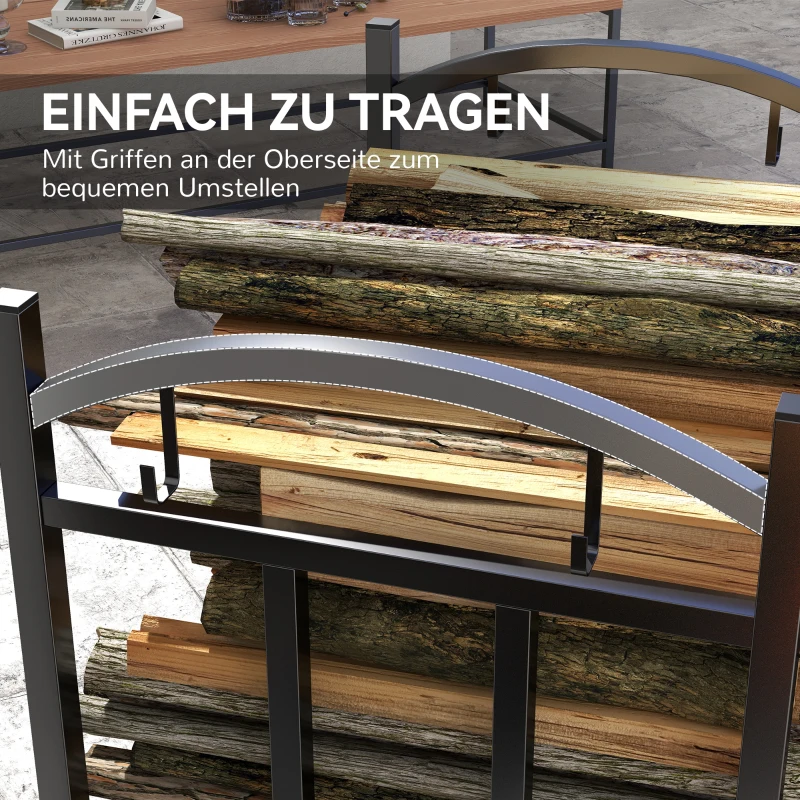 Outsunny Haardhoutrek voor binnen 46 x 32 x 126 cm – 3 niveaus, 4 haakjes, metaal, zwart