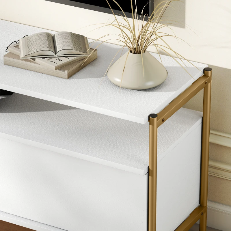 HOMCOM Móvel TV Móvel Televisão Até 55 Polegadas com 2 Portas Basculantes e Prateleira Aberta 124x35x50cm Branco