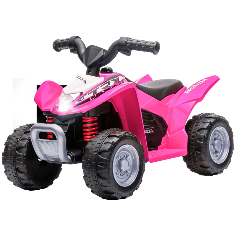 AIYAPLAY Quad électrique enfant 6 V, vitesse de 2,8 km/h, phares LED, klaxon, 4x4 enfant, poignée et selle ergonomique, rose