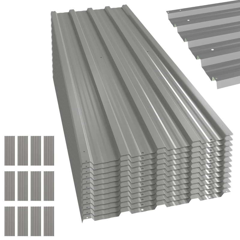 Outsunny Conjunto de 12 Painéis em Aço Galvanizado Resistente às Intempéries Cinza Claro Medida de Um Painel 129x45 cm