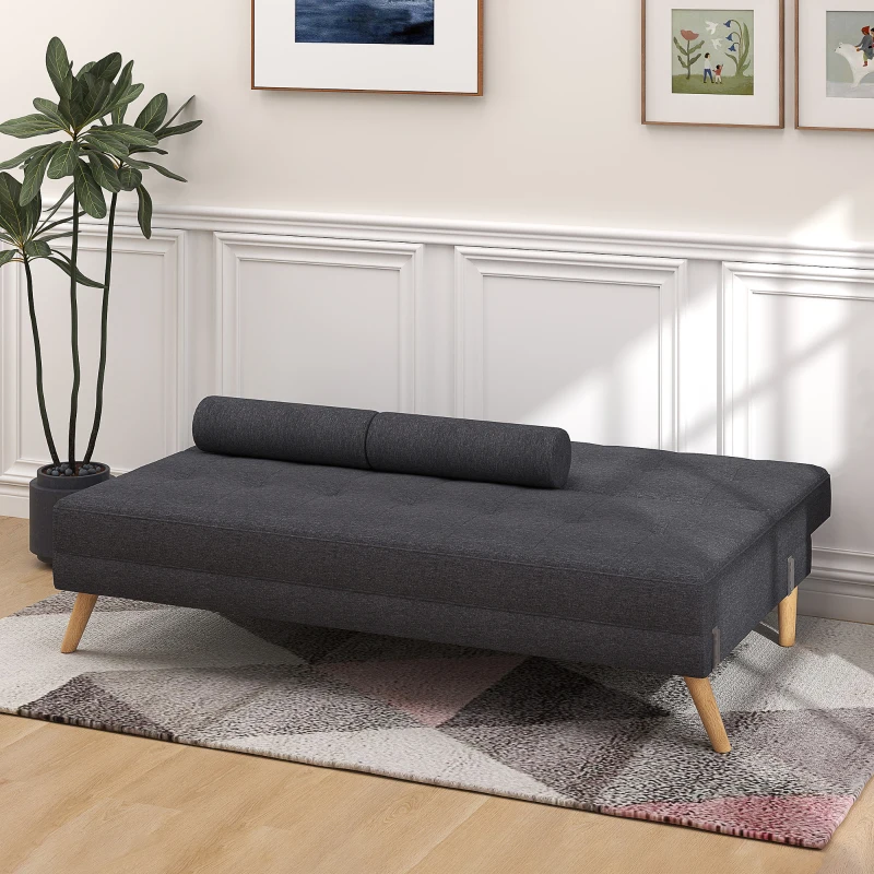 HOMCOM Sofá Cama de 3 Plazas Reclinable Sofá Convertible en Cama con Reposabrazos Tapicería en Tela 187x90x86,5 cm Gris