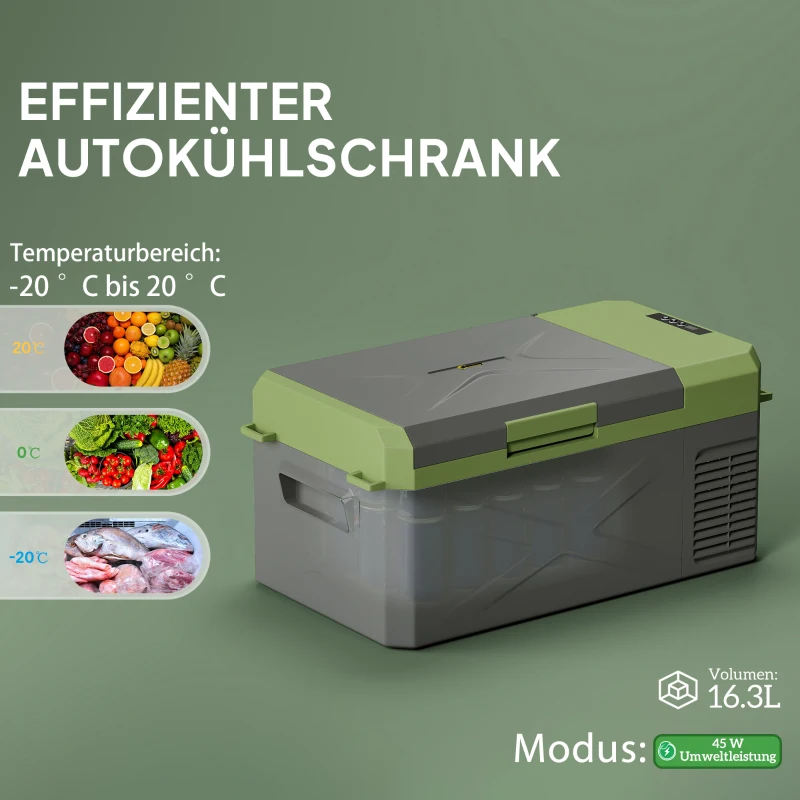 Outsunny 16,3 Liter Kompressor Kühlbox elektrische Kühlbox mit Anschluss ECO Modus Kühlhaltefunktion Grau+Grün