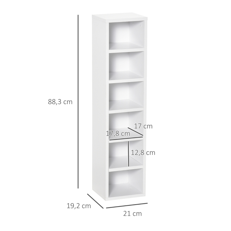HOMCOM Conjunto de 2 Estantes Colunas Armário de Armazenamento CD-DVD 6+6 Compartimentos 21x19x88 cm Capacidade Máx. 160 CD Branco